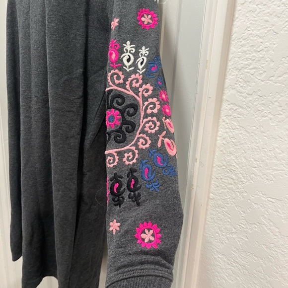 BODEN Jasmine Gray Sweater Dress Embroidered Sleeves - Size 12 L/ 12 Long- EUC - Picture 9 of 12